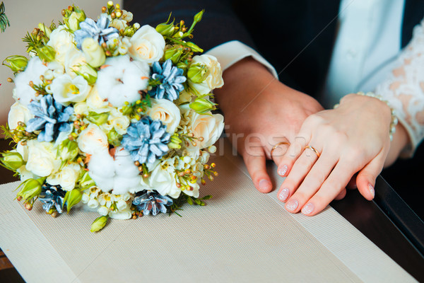 Young married couple holding hands, ceremony wedding day Stock photo © traza
