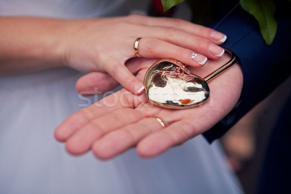 the couple holding hands in a heart-shaped lock Stock photo © traza