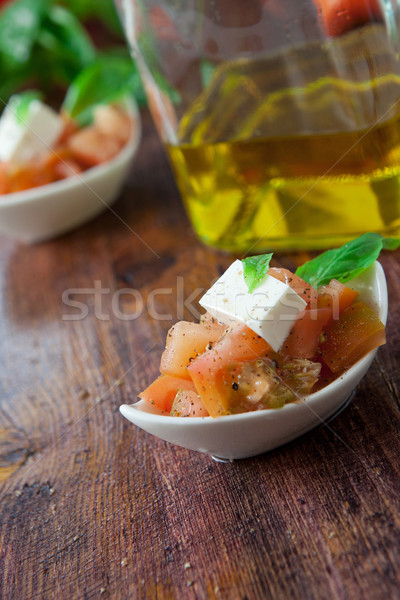 Stockfoto: Vers · salade · tomaat · kaas · olijfolie · voedsel