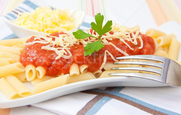 Foto stock: Pasta · tomate · comida · italiana · queso · perejil · placa