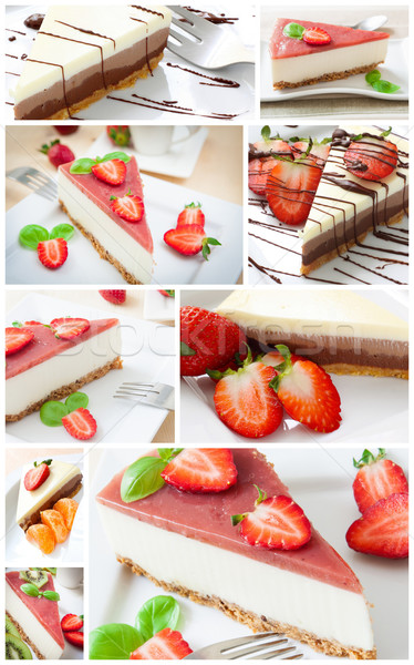 Cheesecake collage fruits menthe feuille fruits Photo stock © trexec