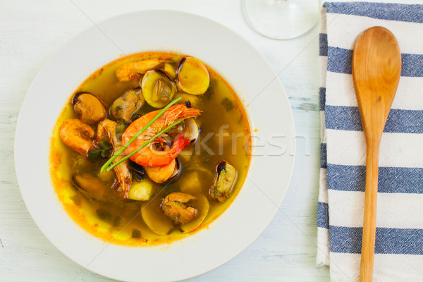 Camarão sopa frutos do mar thai servido branco Foto stock © trexec