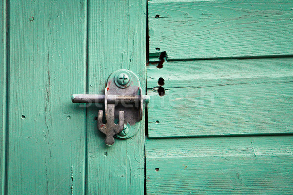 Zár fém csavar kék festett ház Stock fotó © trgowanlock