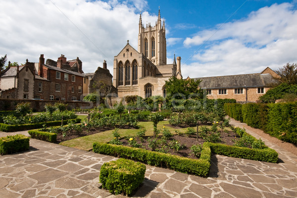 Cathédrale rose bleu pierre gothique jardins [[stock_photo]] © trgowanlock