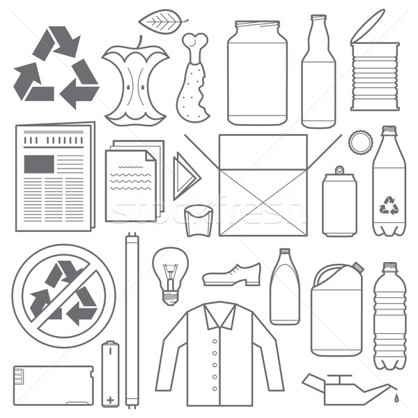 Recycling unterschiedlich Abfälle Symbole Vektor Gliederung Stock foto © TRIKONA