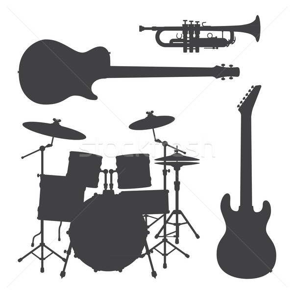 Monochrome musique silhouettes illustration ensemble vecteur [[stock_photo]] © TRIKONA