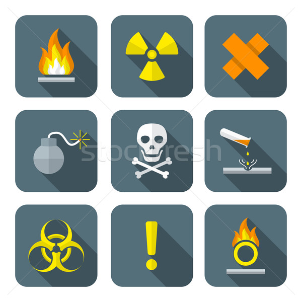 colorful flat style hazardous waste symbols warning signs icons  Stock photo © TRIKONA