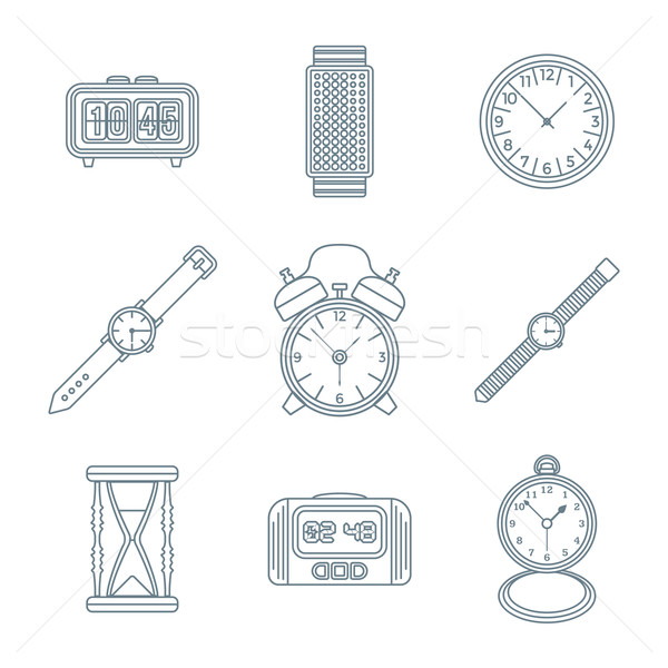 dark outline various watches clocks icons set Stock photo © TRIKONA