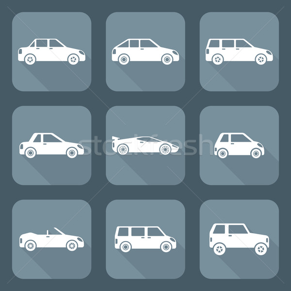 Stock photo: white flat style various body types of cars icons collection
