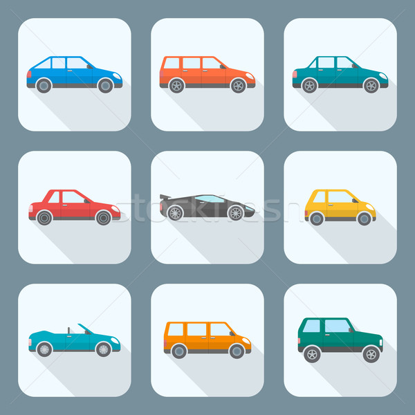 Stock photo: colored flat style various body types of cars icons collection