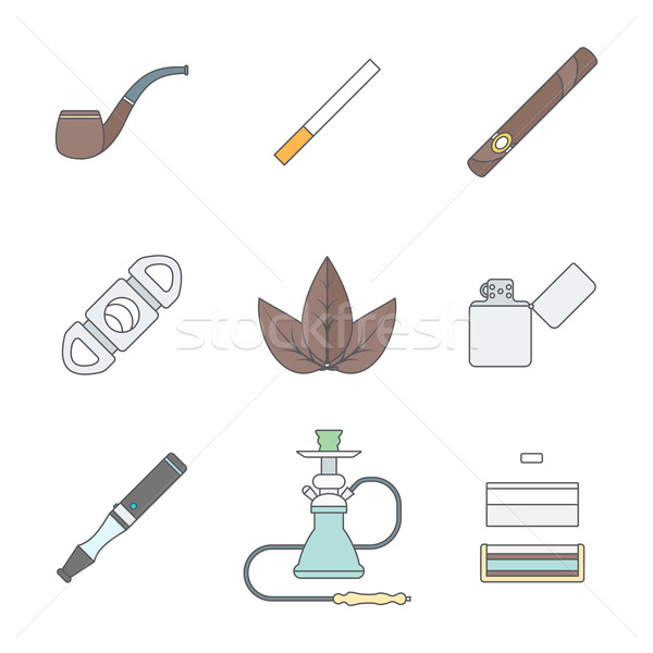 colored outline various tobacco goods tools icons set Stock photo © TRIKONA