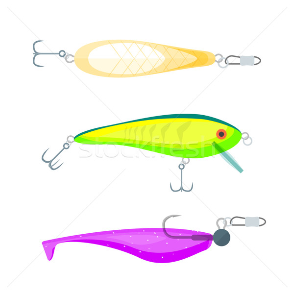 vector flat style various fishing lures illustration set Stock photo © TRIKONA
