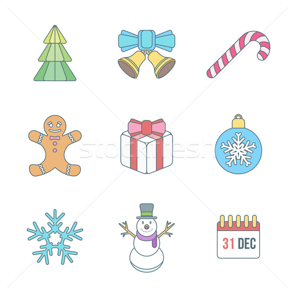 christmas outline color icons Stock photo © TRIKONA