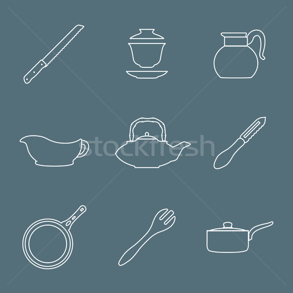 outline design dinnerware icons set Stock photo © TRIKONA