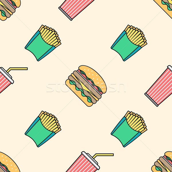 cola hamburger french fries colored outline seamless pattern Stock photo © TRIKONA
