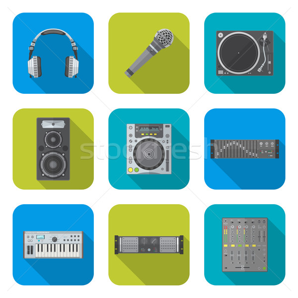 Stock photo: various color flat style sound devices icons set
