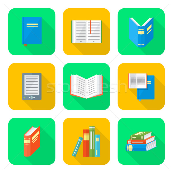 colored flat style books icons set Stock photo © TRIKONA