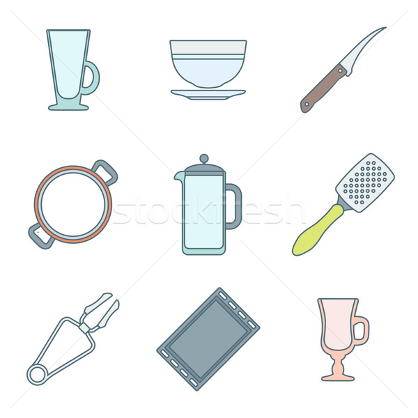 various color outline dinnerware icons set
 Stock photo © TRIKONA