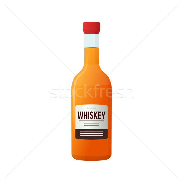 Stock photo: colored flat style full whiskey bottle illustration
