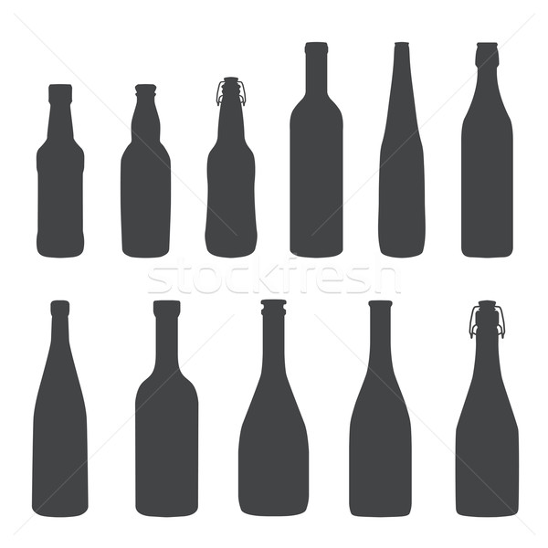 Foto stock: álcool · garrafas · silhueta · conjunto · monocromático · garrafa