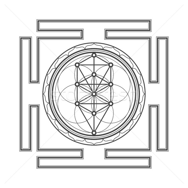 monochrome outline tree of life yantra illustration
 Stock photo © TRIKONA