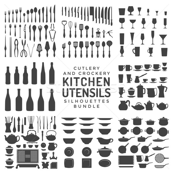 kitchen utensils silhouettes bundle Stock photo © TRIKONA