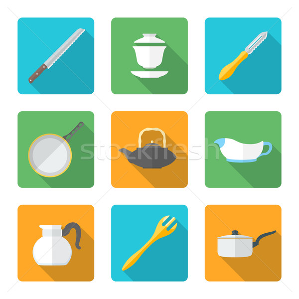flat style design dinnerware icons set Stock photo © TRIKONA