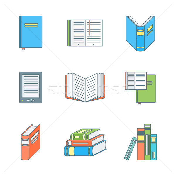 colored outline books icons set Stock photo © TRIKONA