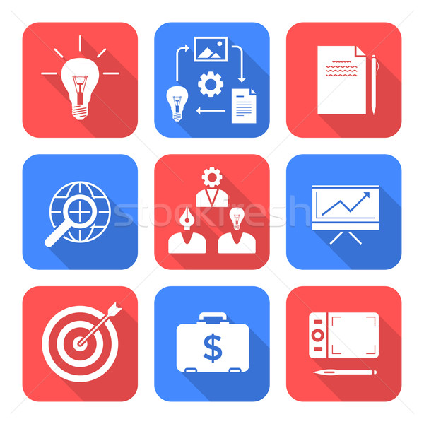 solid white color flat style creative business process icons set Stock photo © TRIKONA