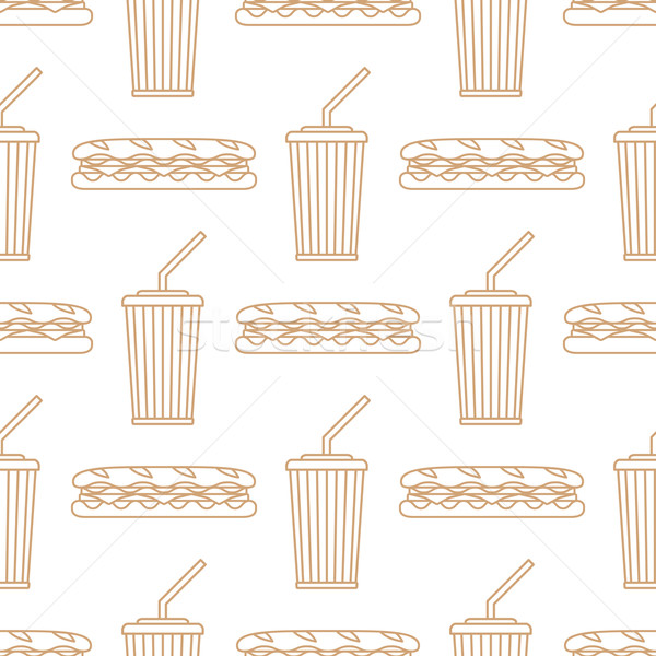 sub sandwich cola cold drink paper cup outline seamless pattern
 Stock photo © TRIKONA