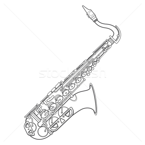 Foto stock: Escuro · monocromático · contorno · latão · saxofone · ilustração