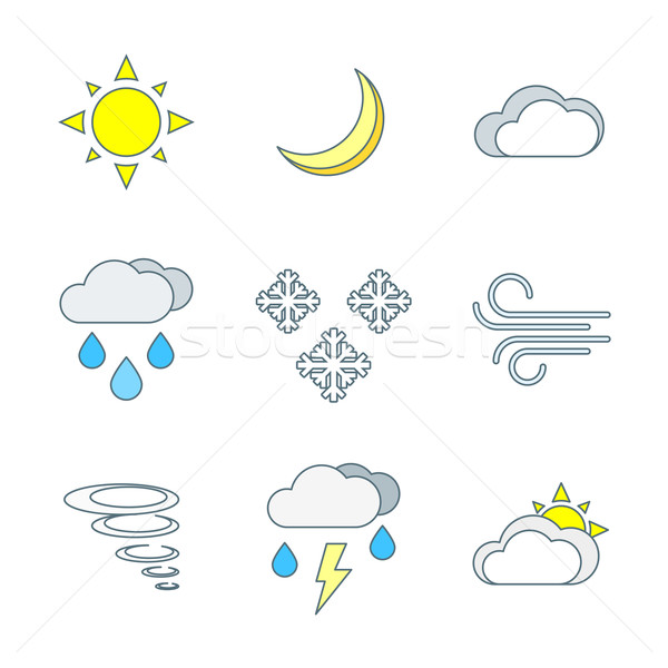 colored outline weather forecast icons set
 Stock photo © TRIKONA
