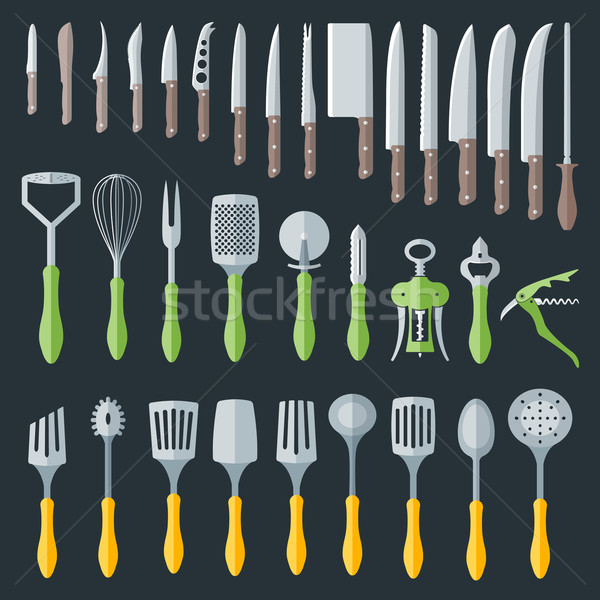 flat kitchenware cutlery tools set Stock photo © TRIKONA