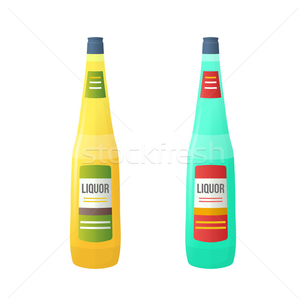 Színes citromsárga kék pár szeszes ital üvegek Stock fotó © TRIKONA