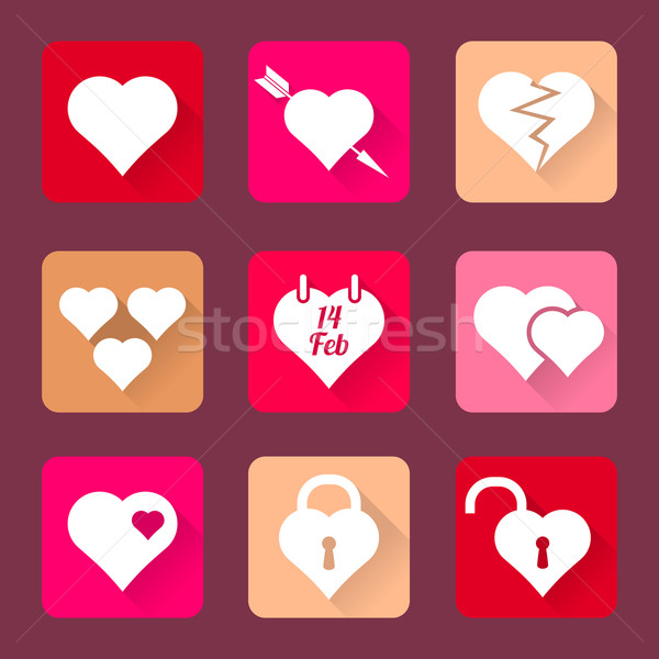 Stock photo: set of heart icons flat design