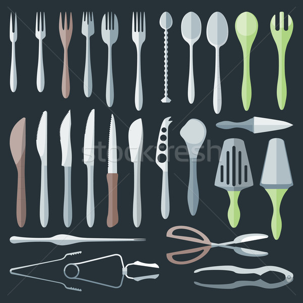 flat color cutlery set Stock photo © TRIKONA