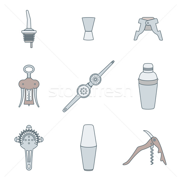 color outline icons barman instruments set Stock photo © TRIKONA
