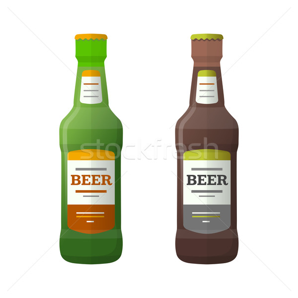 colored flat light and dark couple beer bottles illustration Stock photo © TRIKONA