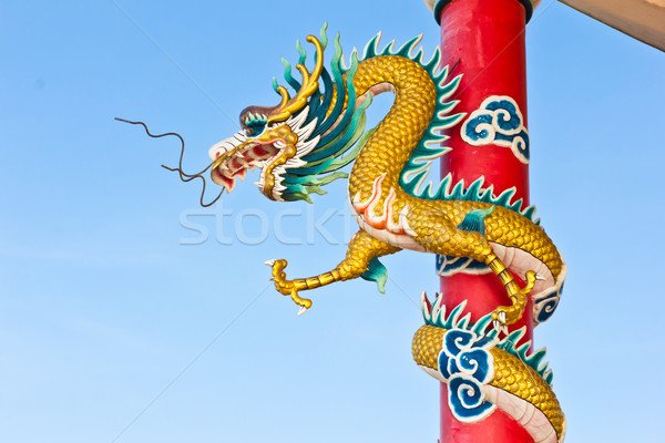 Stok fotoğraf: Ejderha · heykel · Çin · tapınak · seyahat · kırmızı