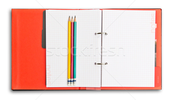 red notebook and pencil isolated with clipping path Stock photo © tungphoto