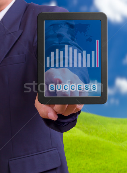 Stockfoto: Hand · wijzend · succes · woord · touch · business