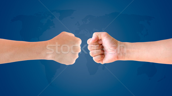 Vuist hand wereldkaart vrouw teken werknemer Stockfoto © tungphoto