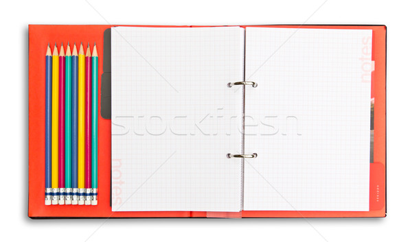 red notebook and pencil isolated with clipping path Stock photo © tungphoto