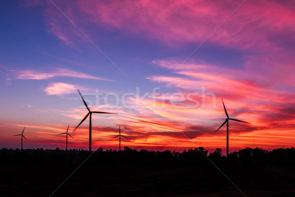silhouette wind turbine with dusk clean energy concept Stock photo © tungphoto