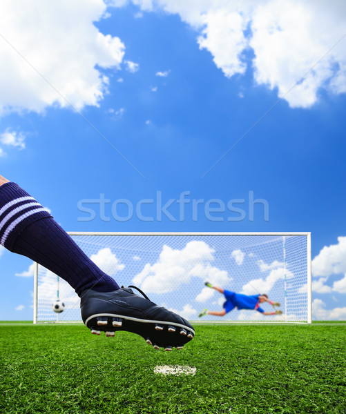 Stockfoto: Voet · schieten · voetbal · doel · boete · voetbal