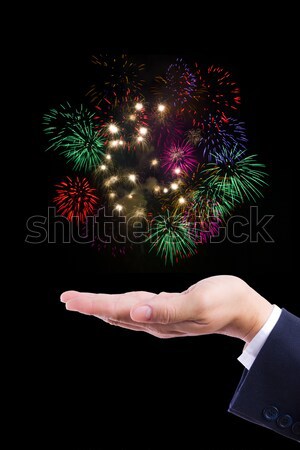 Stock fotó: Tűzijáték · kéz · égbolt · buli · éjszaka · fekete
