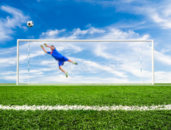 foot shooting soccer ball out of goal Stock photo © tungphoto