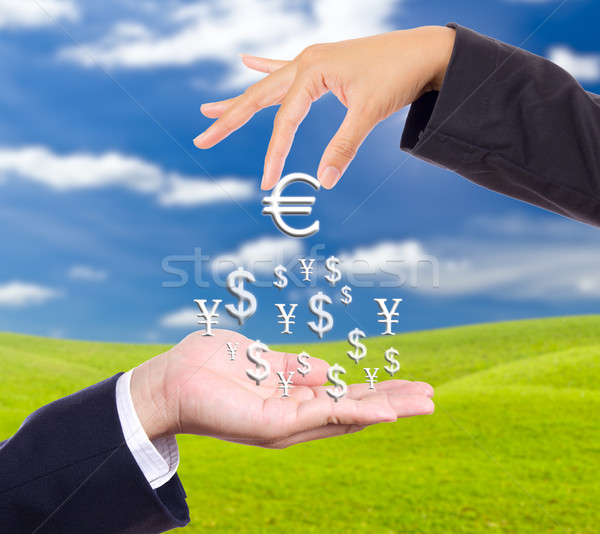 hand bring up big euro sign Stock photo © tungphoto