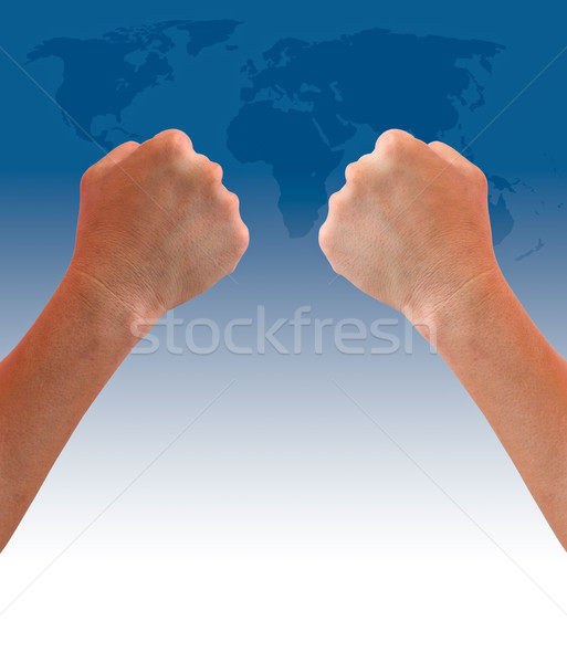 Vuist hand wereldkaart vrouw teken werknemer Stockfoto © tungphoto
