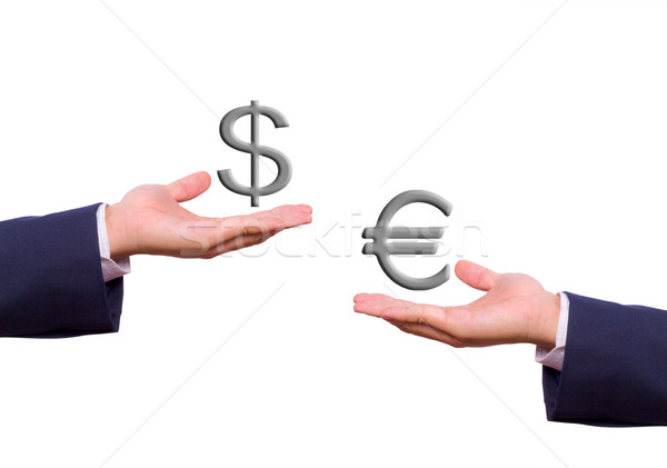 Człowiek biznesu strony wymiany Dolar euro podpisania Zdjęcia stock © tungphoto